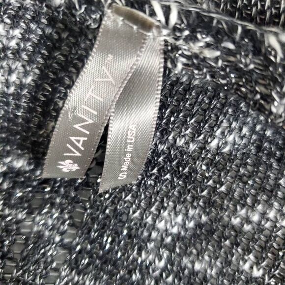 Vanity Women’s Metallic Fringe Open Front Cardigan Sweater Size S Black Silver - Picture 5 of 6
